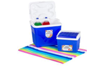 Big Jim 25L Cooler Box (Delicate Blue), Red and Tropical Green Packs of 4