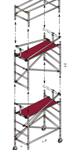 Narrow-Span 900 TOWER Aluminum Scaffolding (length) = 1850mm x (width) 900mm x 2200mm(height)