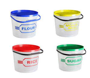 10L Sugar Cannister (Green), 10L Flour Cannister (Blue), 10L Mielie Meal Cannister (Yellow) and 10L Rice Cannister (Red) - Packs of 10
