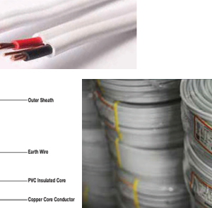 DOMESTIC  cables ALVEXFLAT SURFACE WIRING CABLES (FLAT TWIN AND EARTH) Per Meter per 100 meters