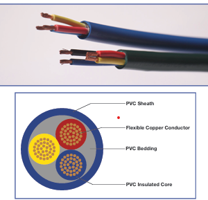 AQUAVERN  3 & 4 CORE SUBMERSIBLE PVC  FLEXIBLE PUMP CABLE per meter