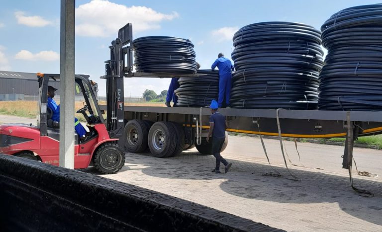 Loading our HDPE pipes