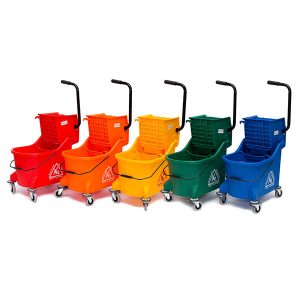 MAXI 33L BUCKET WITH DIVIDER & WRINGER Blue, Green, Red and Yellow - Suitable for use with flatmop