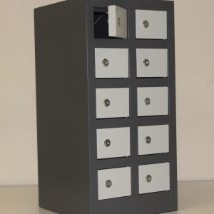 10 Compartment cell phone locker - CELLOCK10Greyivory -610h x 300w x 305d